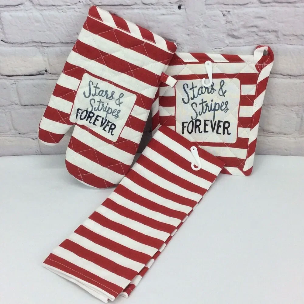 🇺🇸Patriotic 🇺🇸3 Pc. Kitchen Set 4th Of July Dish Towel Pot Holder Oven Mitt